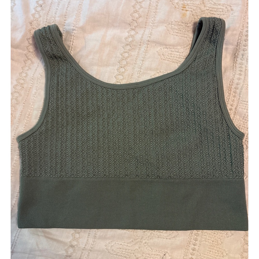 Yogalicious Lux Moss Green Textured Seamless Low Impact Sports Bra Lounge Bra, L